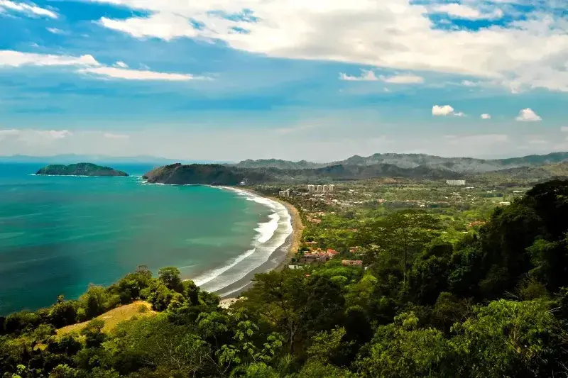 The Pacific coast of CostaRica's Peninsula from far above on a sunny day.