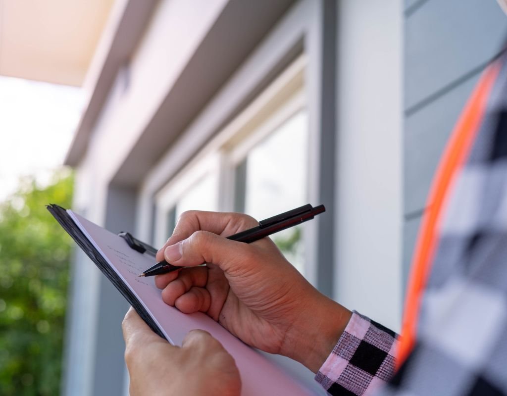 A clipboard with notes being written, held by a person in a casual outdoor setting, suggesting a focus on preparation or organization.