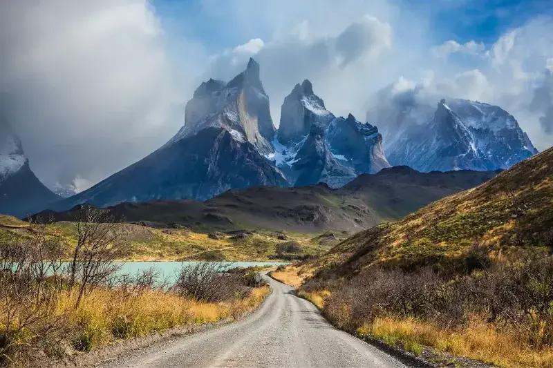 Craggy mountains in the distance in New Zealand.