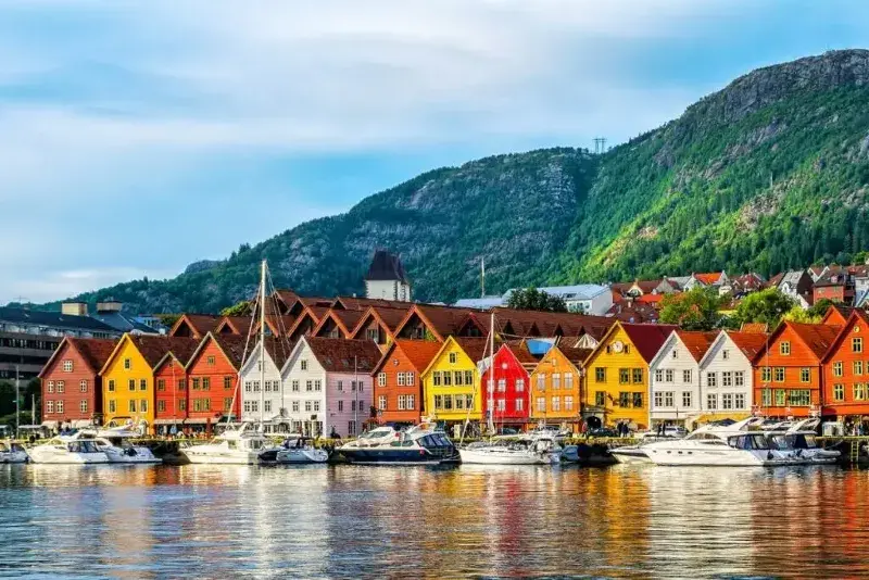 Village in Norway on the water's edge duringt he summer months.