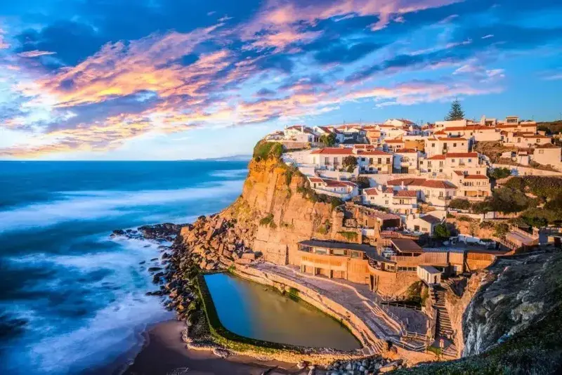 Azenhas do Mar, along the Portugal coast at sunset.