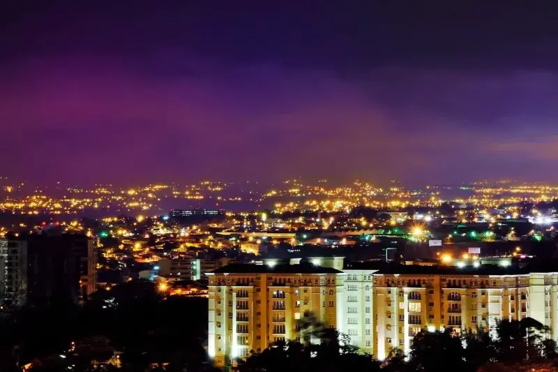 The night lights as seen after dusk in Escazu.