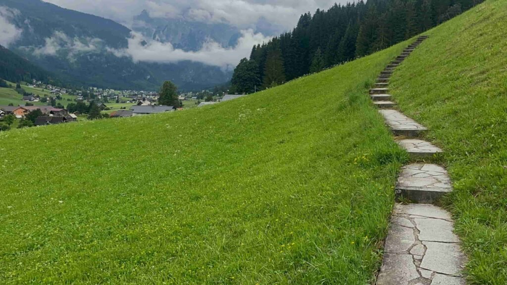 Cobblestones designed as stairs on the mountain in Austria.