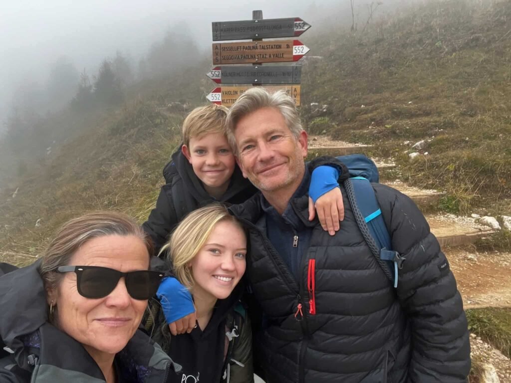 My family on the trail in Dolomites.