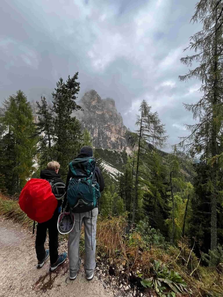 Hiking with kids in Dolomites.