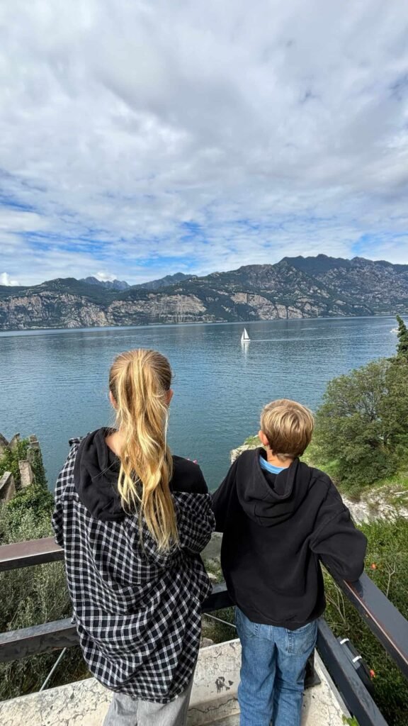 Kids looking at the beautiful views of Lake Garda.