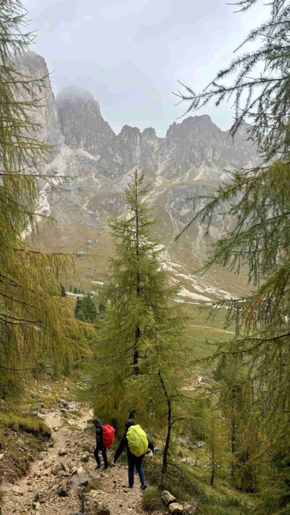 Rosengarten Traverse in Dolomites.