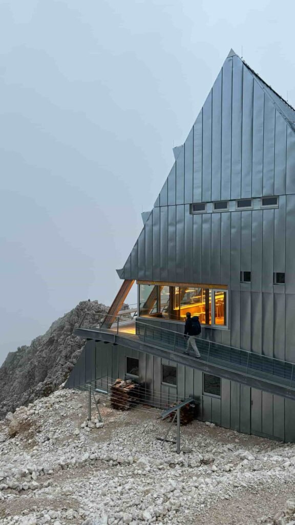 Satner Pass Hut in Dolomites.