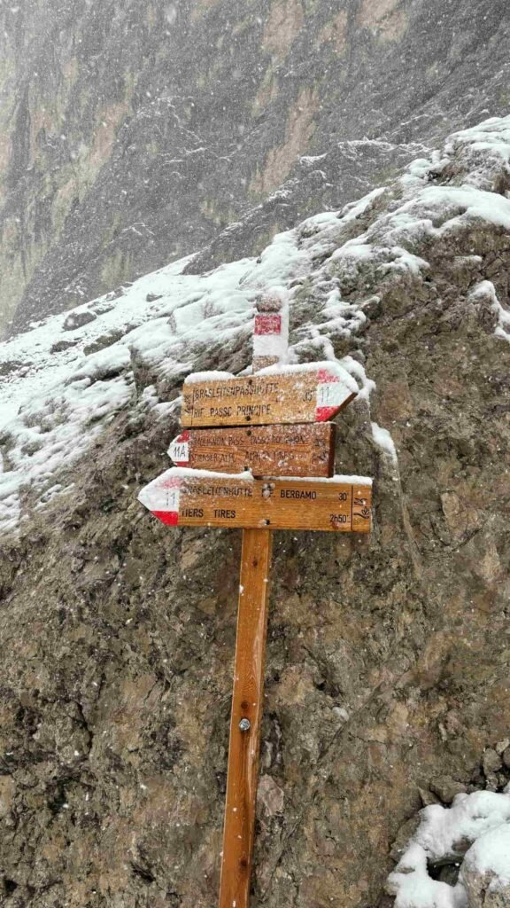 Trails signs in Dolomites.